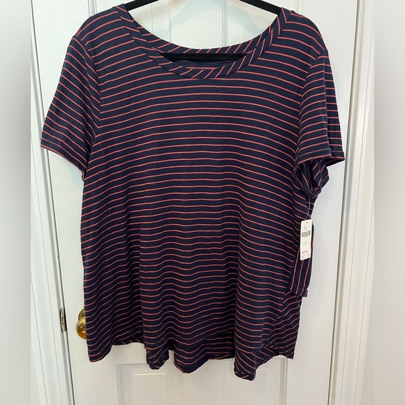 NWT Anthropologie Striped Ruffle-back Crew Neck Short Sleeve Tee XL - Picture 1 of 6